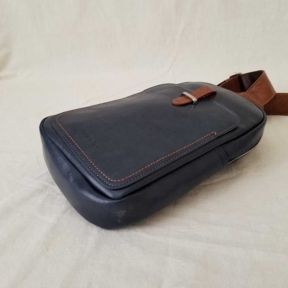 NWT! WestBronco Dark Blue and Brown Faux Leather Crossbody Shoulder Sling Bag - Picture 11 of 11